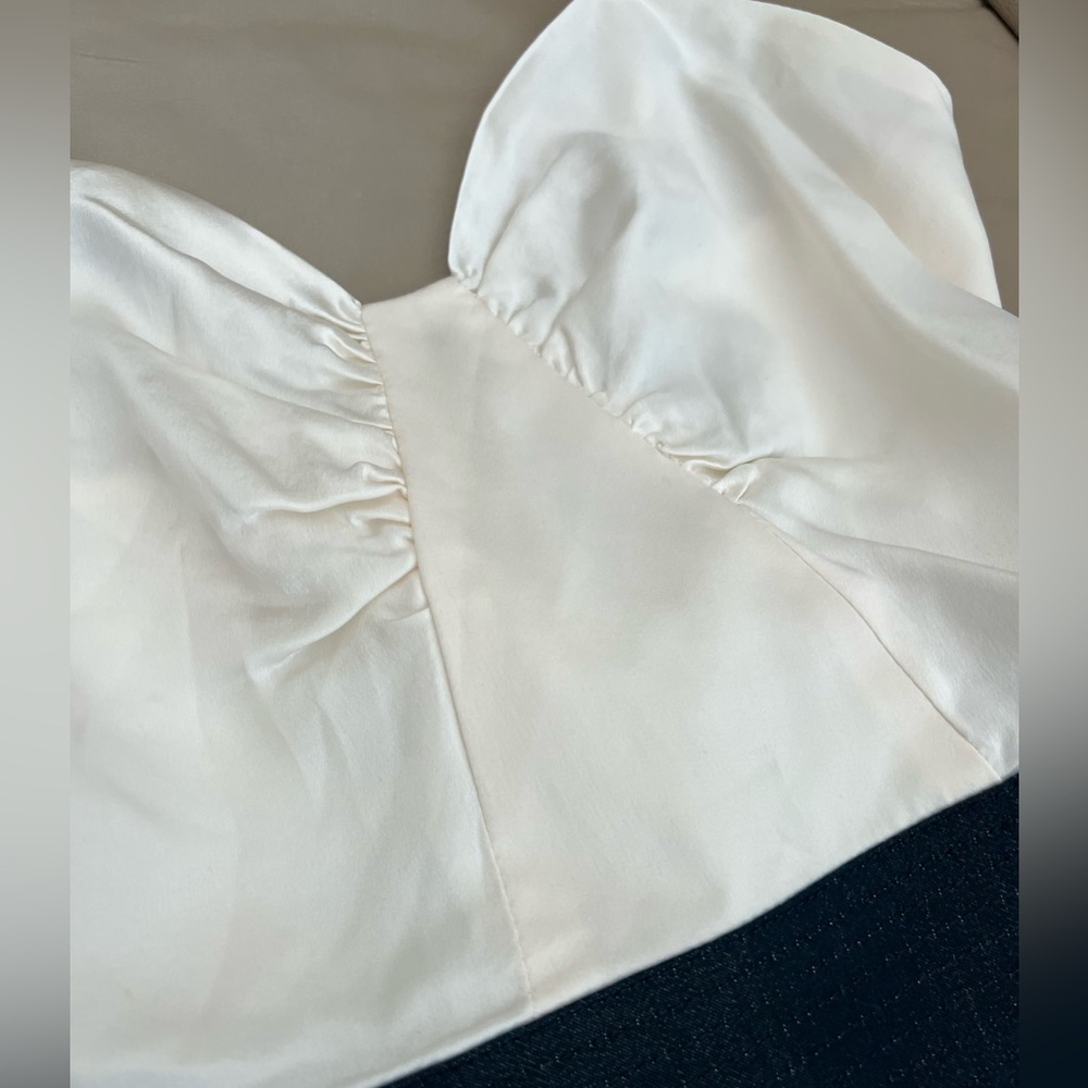 Satin & Denim Romper NWOT - Picture 2 of 4